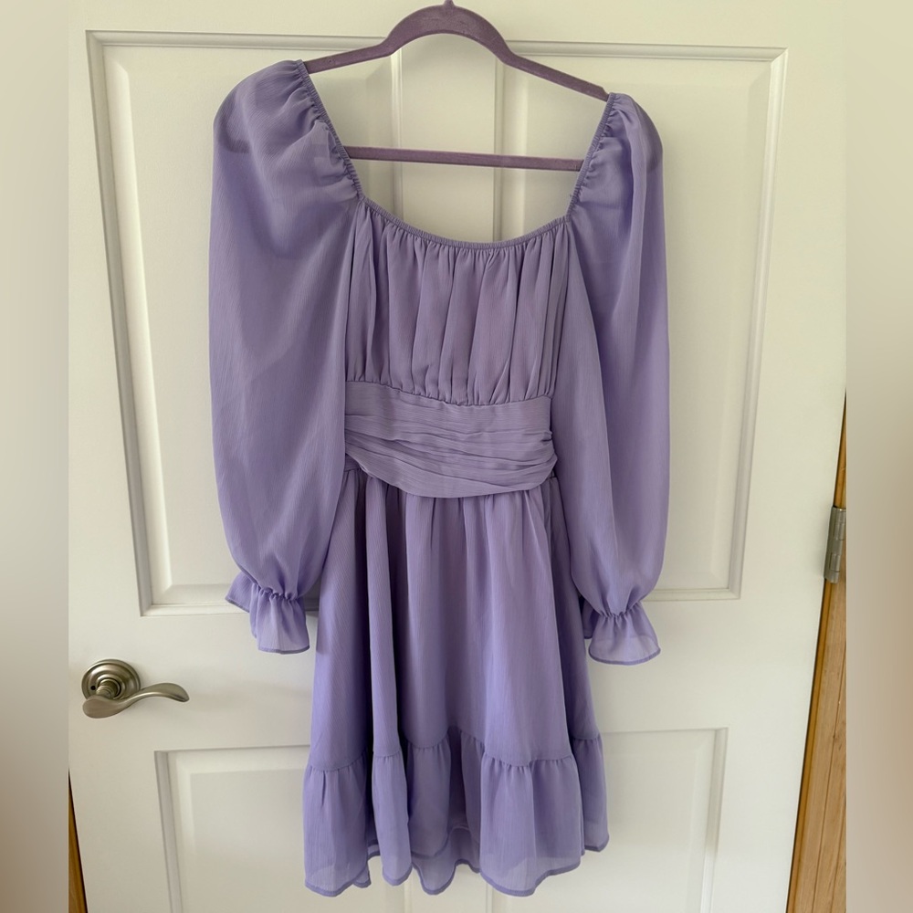 Amazon Purple Ruched Puff Sleeve Mini Dress